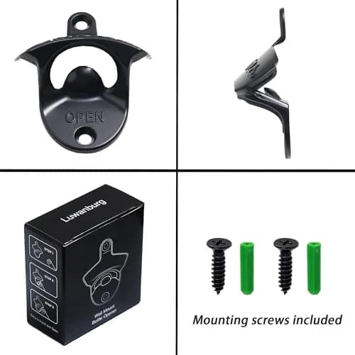 Luwanburg Black Beer Bottle Cap Opener Wall Mounted Cheers Stainless | Rustproof Zinc Alloy Decor & Utility thumbnail 6