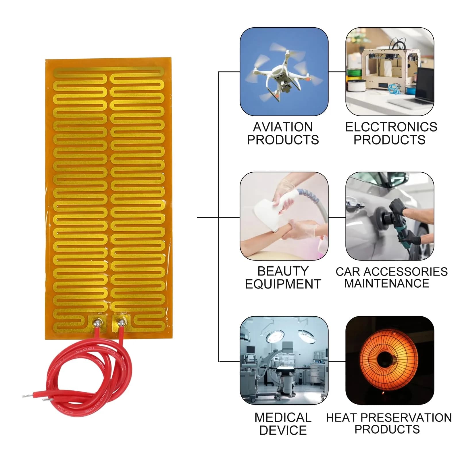 Coliao 24V 30W Polyimide Heater Film 45mmx100mm (6-Pack) | Flexible Adhesive Heating Elements - view 7