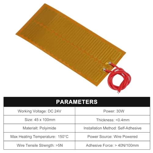 Coliao 24V 30W Polyimide Heater Film 45mmx100mm (6-Pack) | Flexible Adhesive Heating Elements thumbnail 3