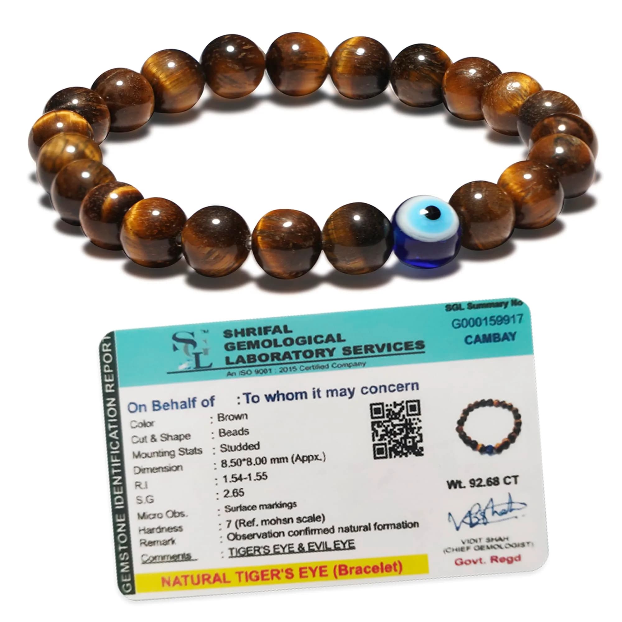SOLAVA Natural Tiger Eye Bracelet with Evil Eye 8mm Beads | Courage, Protection, Willpower - main product image