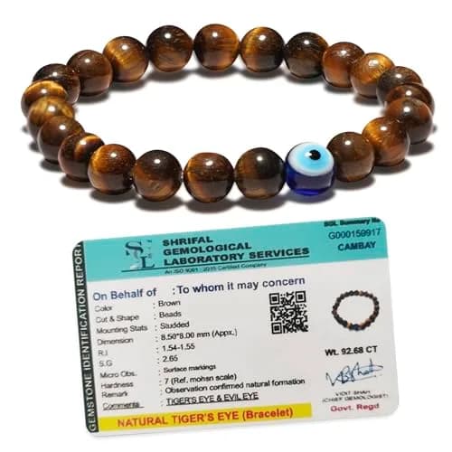 SOLAVA Natural Tiger Eye Bracelet with Evil Eye 8mm Beads | Courage, Protection, Willpower thumbnail 1