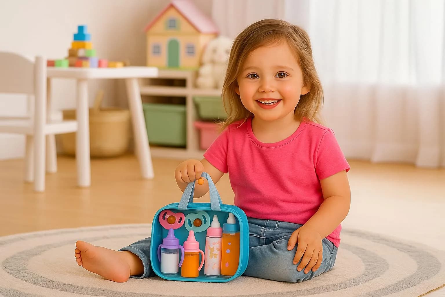 fash n kolor My Sweet Baby Disappearing Doll Feeding Set with 2 Milk Bottles, 2 Juice Bottles, 2 Pacifiers & Toy Bag | Ages 3+ - view 5