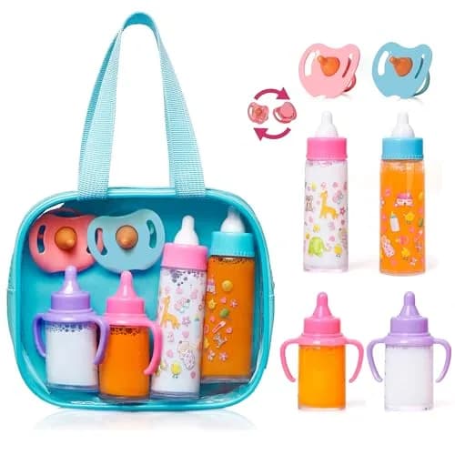 fash n kolor My Sweet Baby Disappearing Doll Feeding Set with 2 Milk Bottles, 2 Juice Bottles, 2 Pacifiers & Toy Bag | Ages 3+ thumbnail 1
