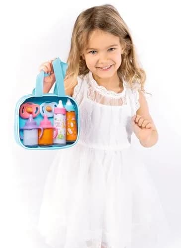 fash n kolor My Sweet Baby Disappearing Doll Feeding Set with 2 Milk Bottles, 2 Juice Bottles, 2 Pacifiers & Toy Bag | Ages 3+ thumbnail 3