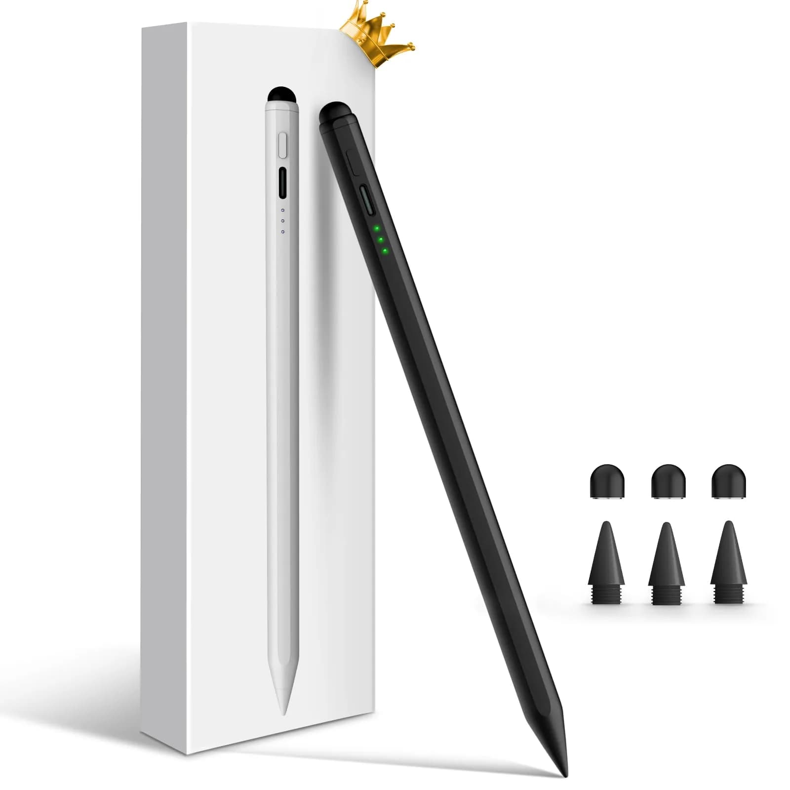 STYLUSHOME Active Stylus Pen for iPad 10th/9th/8th/7th/6th Gen, Pro 11"/12.9"/M4, Air 5/4/M2, Mini 5/6 — 165mm, Pink | 13-Min Fast Charge, 9-Hr Use, Tilt-Sensitive — Black