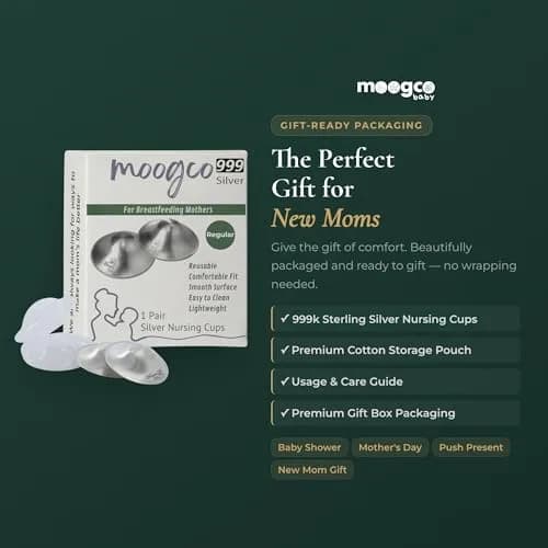MOOGCO Silver Nursing Cups - 999k Pure Silver Nipple Shields for Breastfeeding - Chemical-Free Nipple Protection (Regular, Set of 2) thumbnail 8