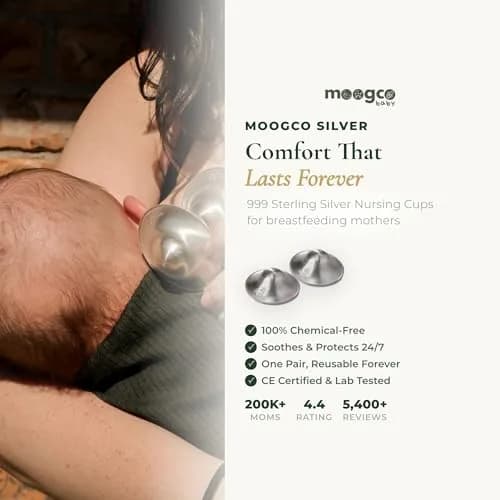 MOOGCO Silver Nursing Cups - 999k Pure Silver Nipple Shields for Breastfeeding - Chemical-Free Nipple Protection (Regular, Set of 2) thumbnail 2