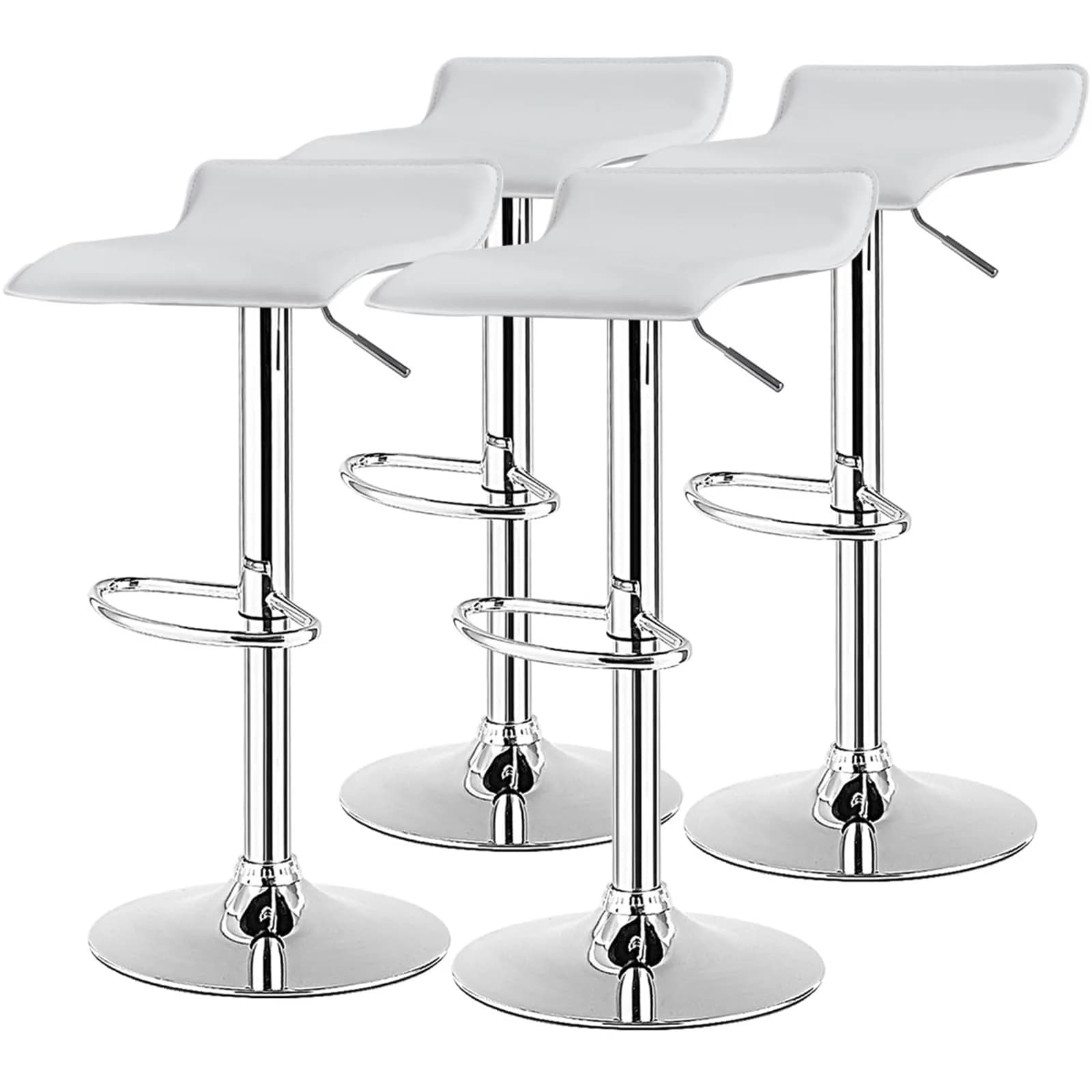 NAFORT Adjustable Swivel Bar Stools Set of 4 | Height-Adjustable PU Leather Seating — White