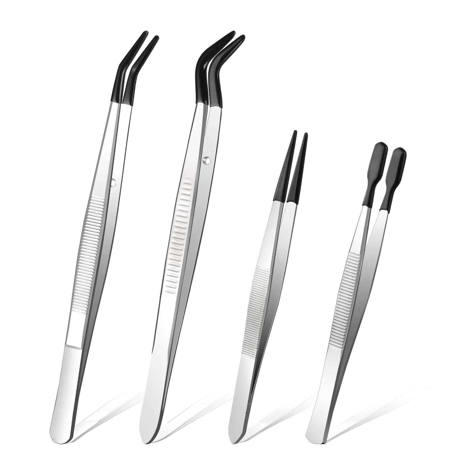Ainiv 4pcs Tweezers with Rubber Tips | Precision Stainless Steel for Beauty & DIY (70-120 chars) - main product image