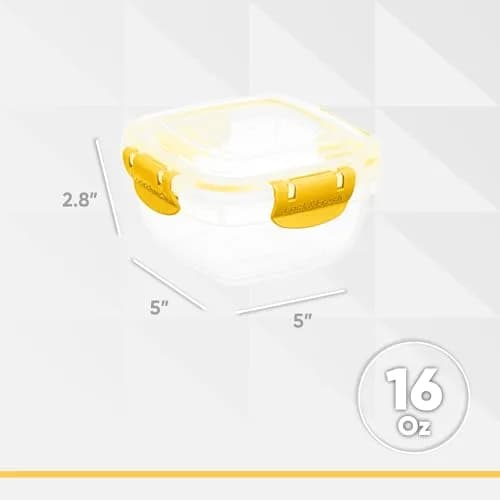Superio 473ml (16 Oz) Yellow Square Food Storage Container with Airtight Lid | BPA-Free & Leakproof for Kitchen Pantry Organization thumbnail 2