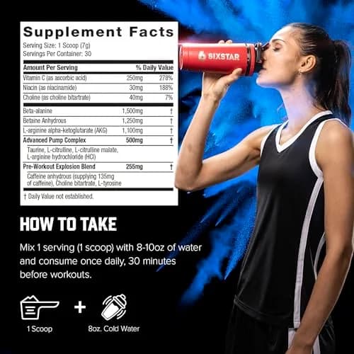 Six Star Pre-Workout Powder for Men & Women 9.52oz | Extreme Energy & Focus thumbnail 5