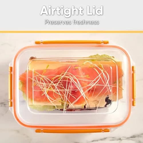 Superio Orange 1183ml (48 Oz) Plastic Food Storage Container with Airtight Lid | Leakproof Bento Box for Kitchen Organization thumbnail 6