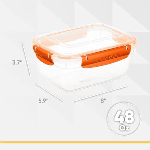 Superio Orange 1183ml (48 Oz) Plastic Food Storage Container with Airtight Lid | Leakproof Bento Box for Kitchen Organization thumbnail 2