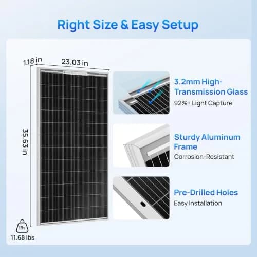 ECO-WORTHY 200 Watt Bifacial Solar Panel 2pcs 100W | High Efficiency, Off Grid PV Power for Home & RV thumbnail 5