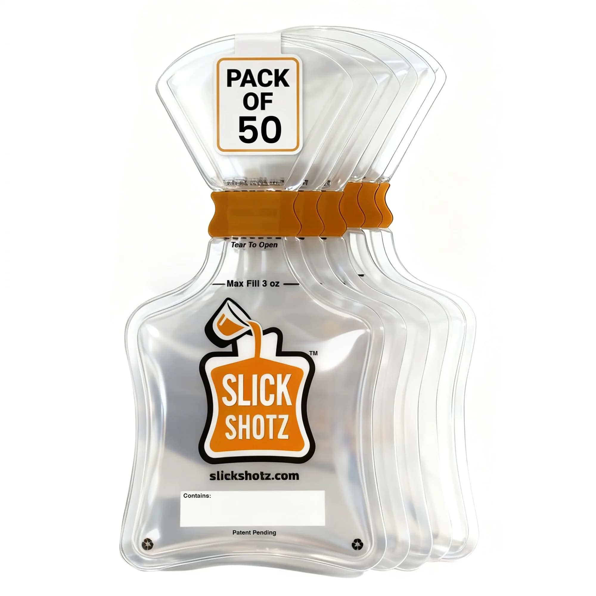 Slick Shotz 50 Pcs Heat Sealed Plastic Flask for Liquor 3oz | Leak Proof, Reusable, TSA Approved