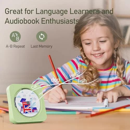 MICOCIOUS Portable CD Player with Bluetooth & Remote, Green | Desktop Home Audio Boombox with Dual Speakers, FM Radio, USB, TF Card thumbnail 6