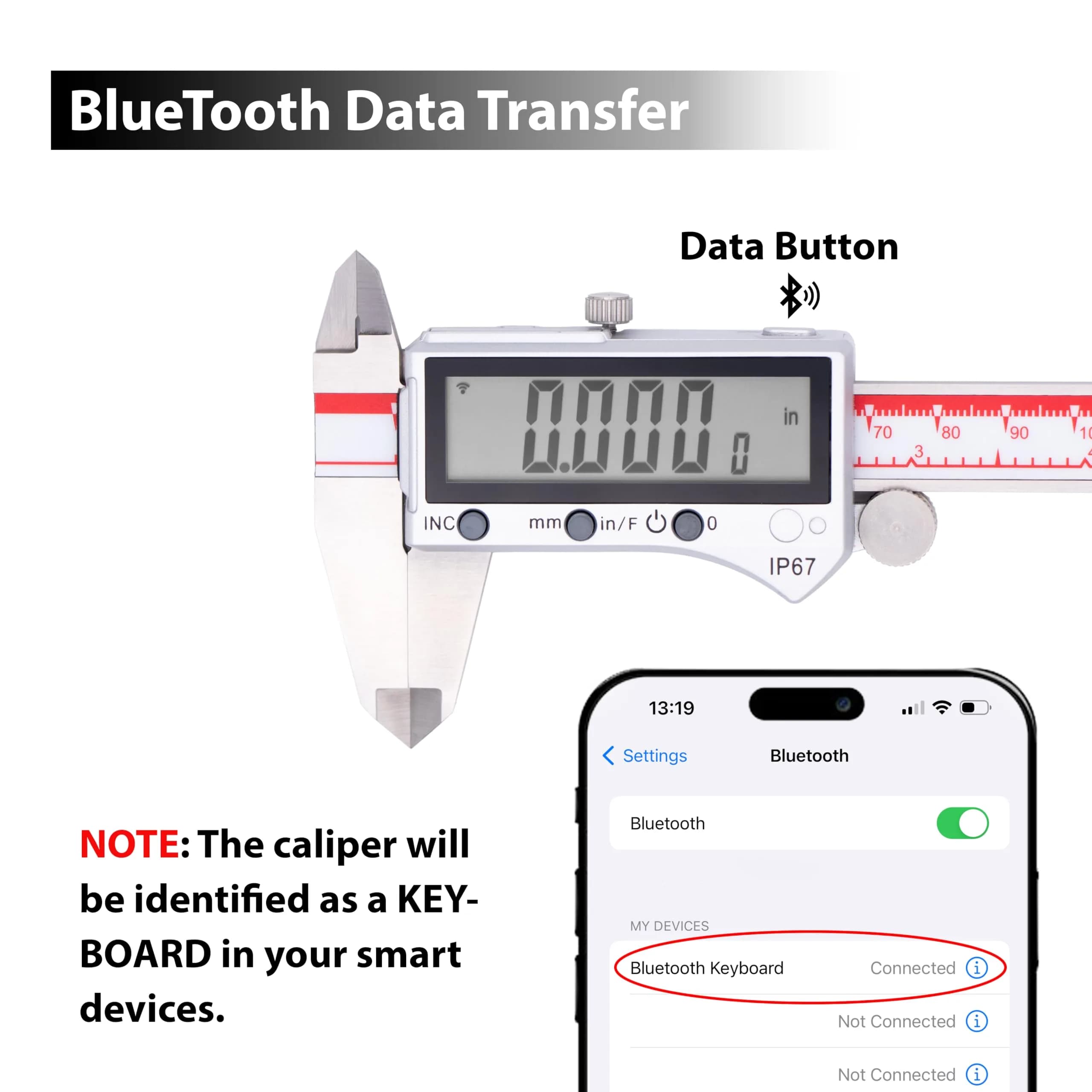 VINCA DIPA-0605B Bluetooth Digital Caliper 150mm (6 Inch) | IP67 Waterproof & Dustproof - view 5