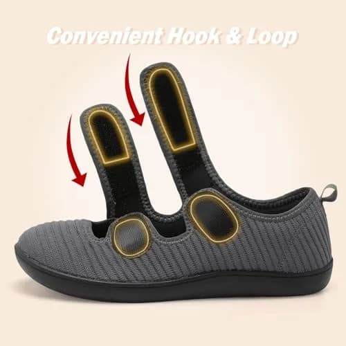 Besroad Women’s Wide Toe Box Walking Shoes Adjustable Diabetic Sneakers 8 Wide Dark Grey | Indoor Outdoor Comfort thumbnail 3