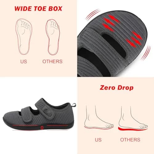 Besroad Women’s Wide Toe Box Walking Shoes Adjustable Diabetic Sneakers 8 Wide Dark Grey | Indoor Outdoor Comfort thumbnail 4