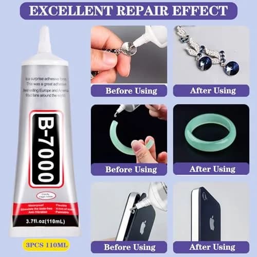 FITTDYHE B7000 Clear Adhesive Glue 330ml (2x110ml) | Multipurpose Gel for Jewelry, Crafts, Phone Repair thumbnail 5