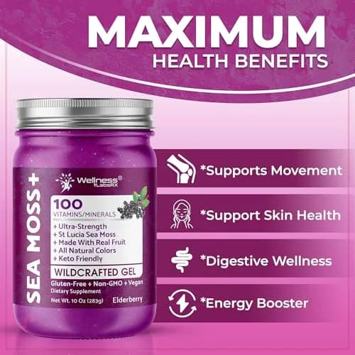 WELLNESS LABSRX Irish Sea Moss Gel Superfood Elderberry Flavor 296ml (10 Fl Oz) | Nutrient-Rich Superfood thumbnail 5