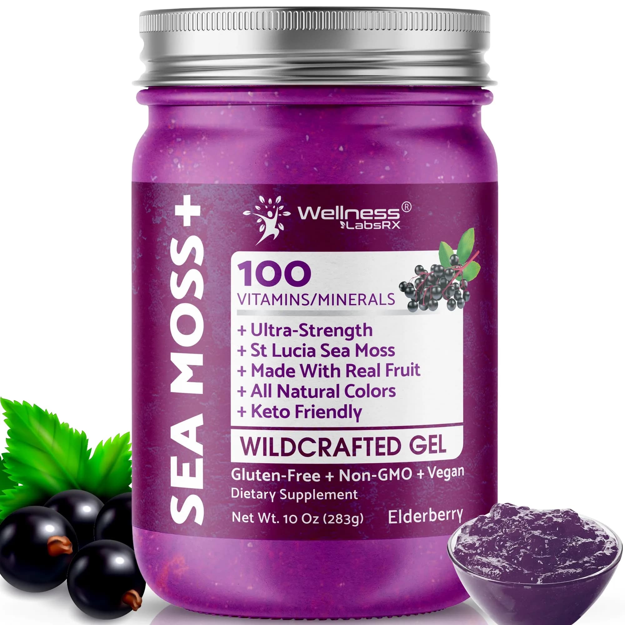 WELLNESS LABSRX Irish Sea Moss Gel Superfood Elderberry Flavor 296ml (10 Fl Oz) | Nutrient-Rich Superfood — Elderberry