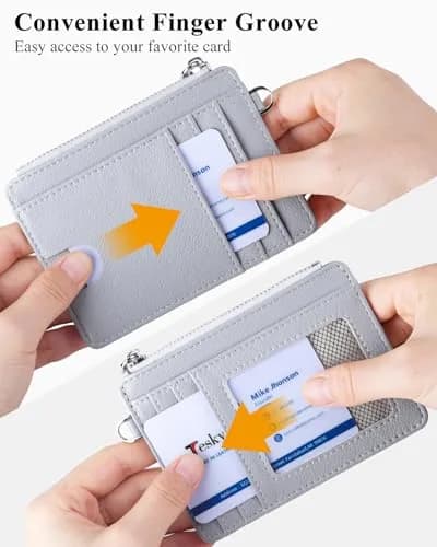 Teskyer Slim RFID Wallet for Women, Grey | Compact Card Holder with Zip Pocket thumbnail 4