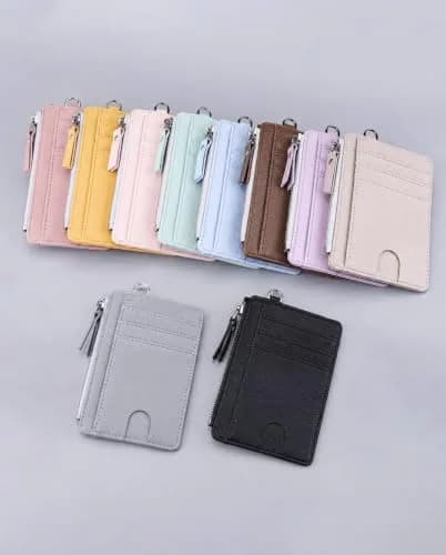 Teskyer Slim RFID Wallet for Women, Grey | Compact Card Holder with Zip Pocket thumbnail 7