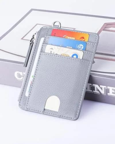 Teskyer Slim RFID Wallet for Women, Grey | Compact Card Holder with Zip Pocket thumbnail 2