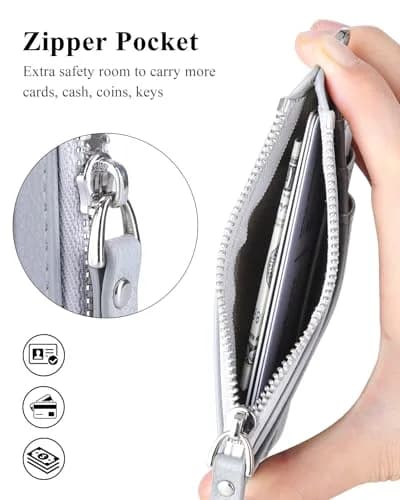 Teskyer Slim RFID Wallet for Women, Grey | Compact Card Holder with Zip Pocket thumbnail 3