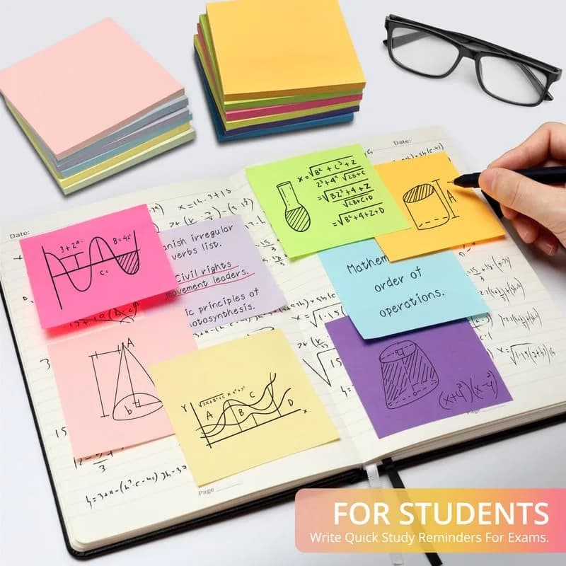 Taja 12 Pads Sticky Notes 3"x 3" | Colorful, Recyclable, 600 Notes for Office & Study thumbnail 10