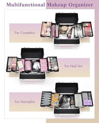 Yueieoun Makeup Case on Wheels, 4-in-1 Rolling Trolley, Gradient Purpple | Professional Makeup Travel Cart thumbnail 4