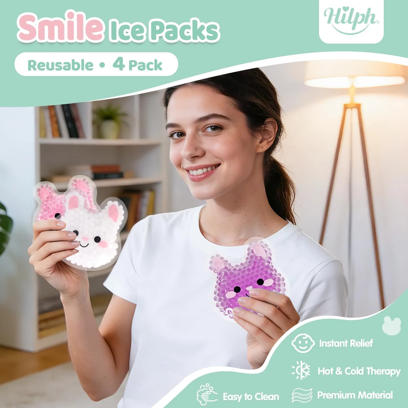 Hilph Kids D-3 Rabbits Ice Packs 3 Count | Soft Flexible Gel for Boo Boos, Fevers, and Injuries - view 2