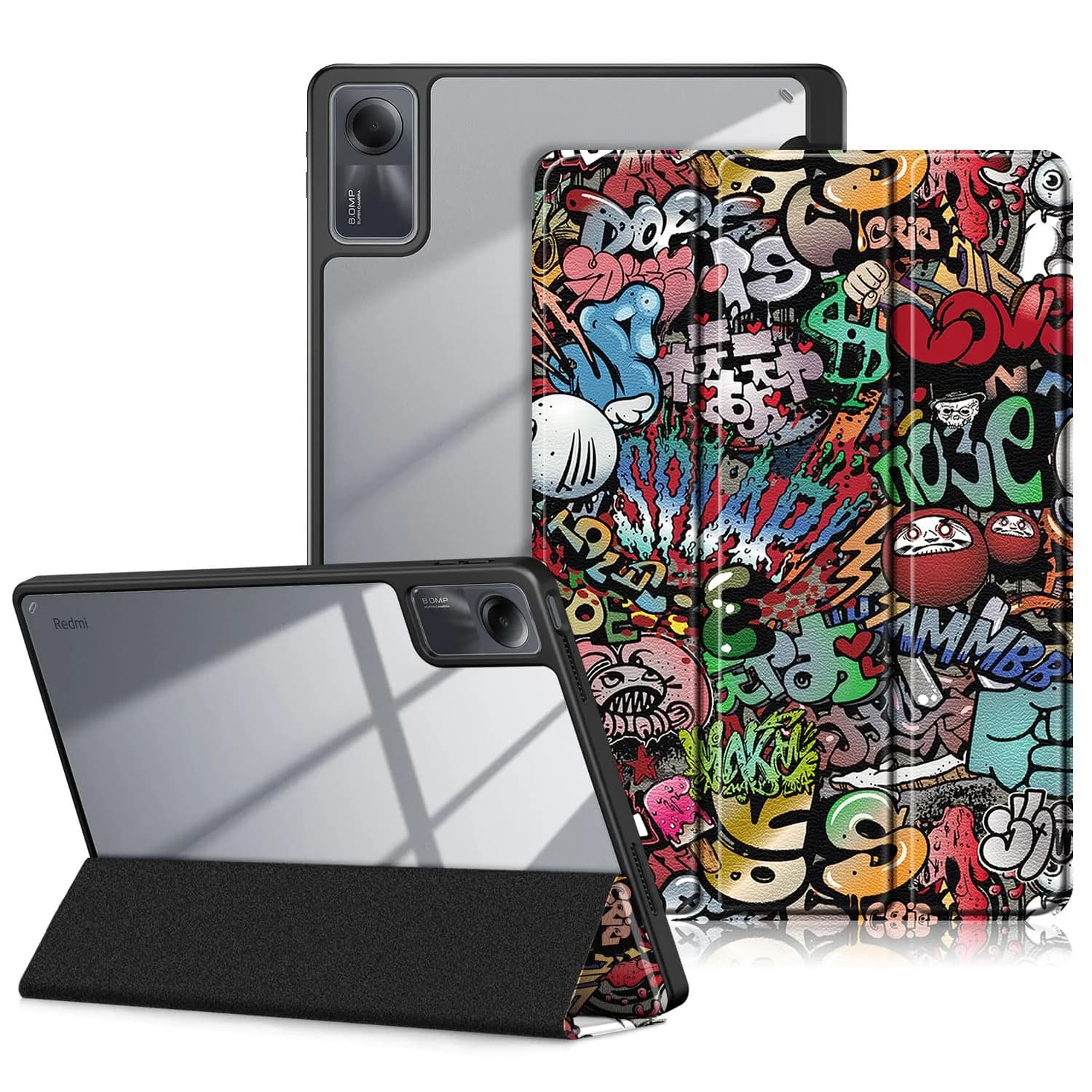 DingGuagua Case for Xiaomi Redmi Pad SE 11 inch Shockproof Cover | Auto Wake/Sleep, Transparent Back, Graffiti Design