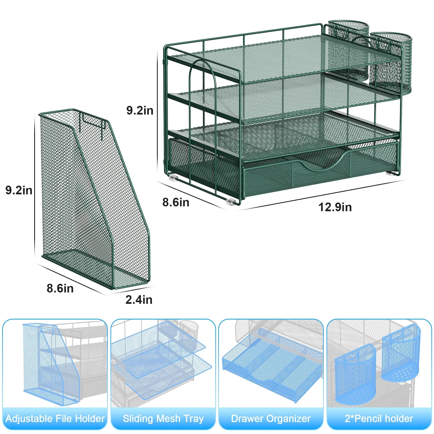 gianotter 4-Tier Desk Organizer with Drawers, File Holders, Letter Trays and Pen Holders - Workspace Accessories for Office Supplies (Green) | Modern Style - view 5