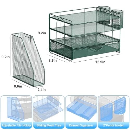 gianotter 4-Tier Desk Organizer with Drawers, File Holders, Letter Trays and Pen Holders - Workspace Accessories for Office Supplies (Green) | Modern Style thumbnail 5
