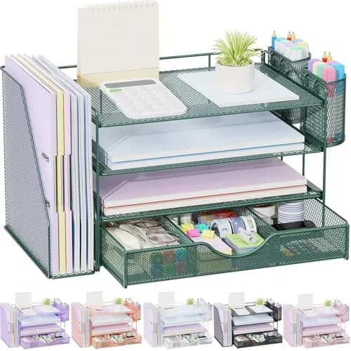 gianotter 4-Tier Desk Organizer with Drawers, File Holders, Letter Trays and Pen Holders - Workspace Accessories for Office Supplies (Green) | Modern Style thumbnail 1