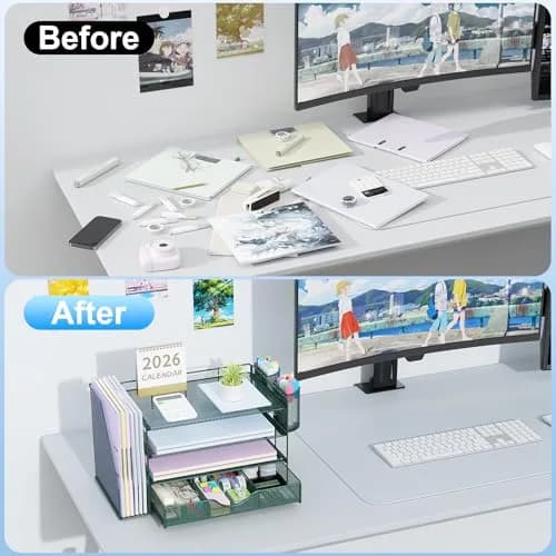 gianotter 4-Tier Desk Organizer with Drawers, File Holders, Letter Trays and Pen Holders - Workspace Accessories for Office Supplies (Green) | Modern Style thumbnail 2