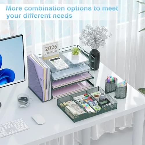 gianotter 4-Tier Desk Organizer with Drawers, File Holders, Letter Trays and Pen Holders - Workspace Accessories for Office Supplies (Green) | Modern Style thumbnail 3
