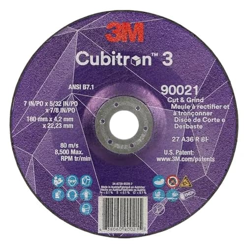 3M Cubitron 3 Cut and Grind Wheel, 36+ Grit, T27, 7 in x 5/32 in x 7/8 in | Long-lasting ceramic abrasive thumbnail 1