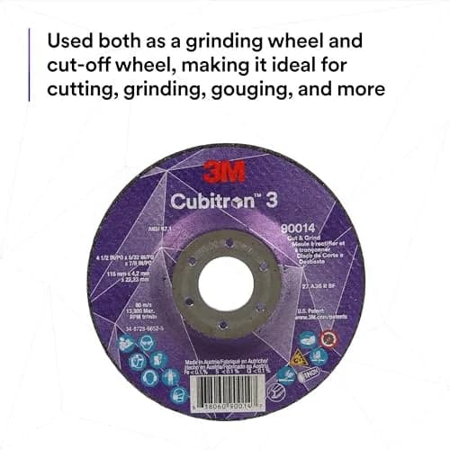 3M Cubitron 3 Cut and Grind Wheel, 36+, T27, 9 in x 1/8 in x 7/8 in, Longer Life thumbnail 2