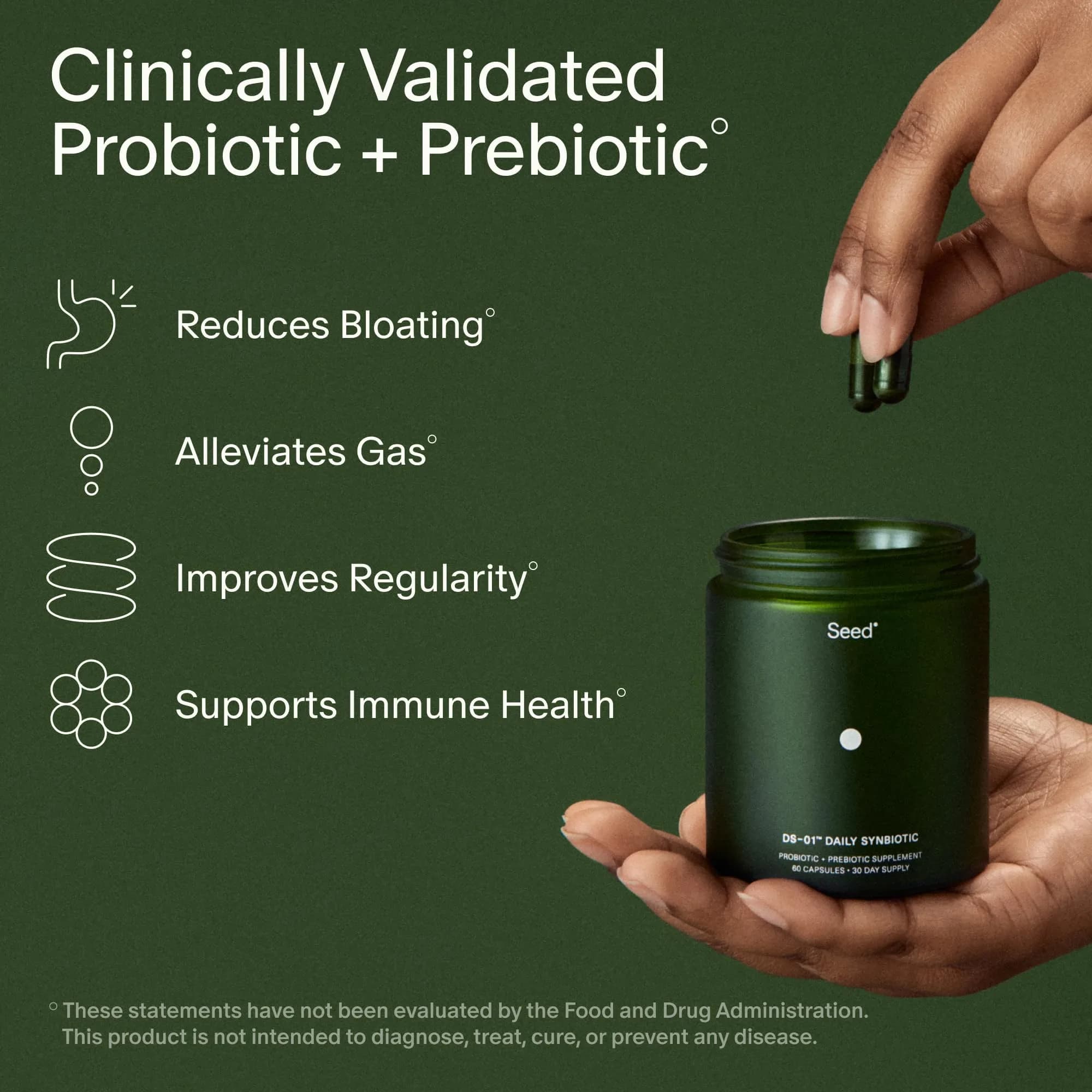 Seed DS-01 Daily Synbiotic Adult Probiotic + Prebiotic 60 Capsules (1.7 oz) | Clinically Validated Gut Health - view 2