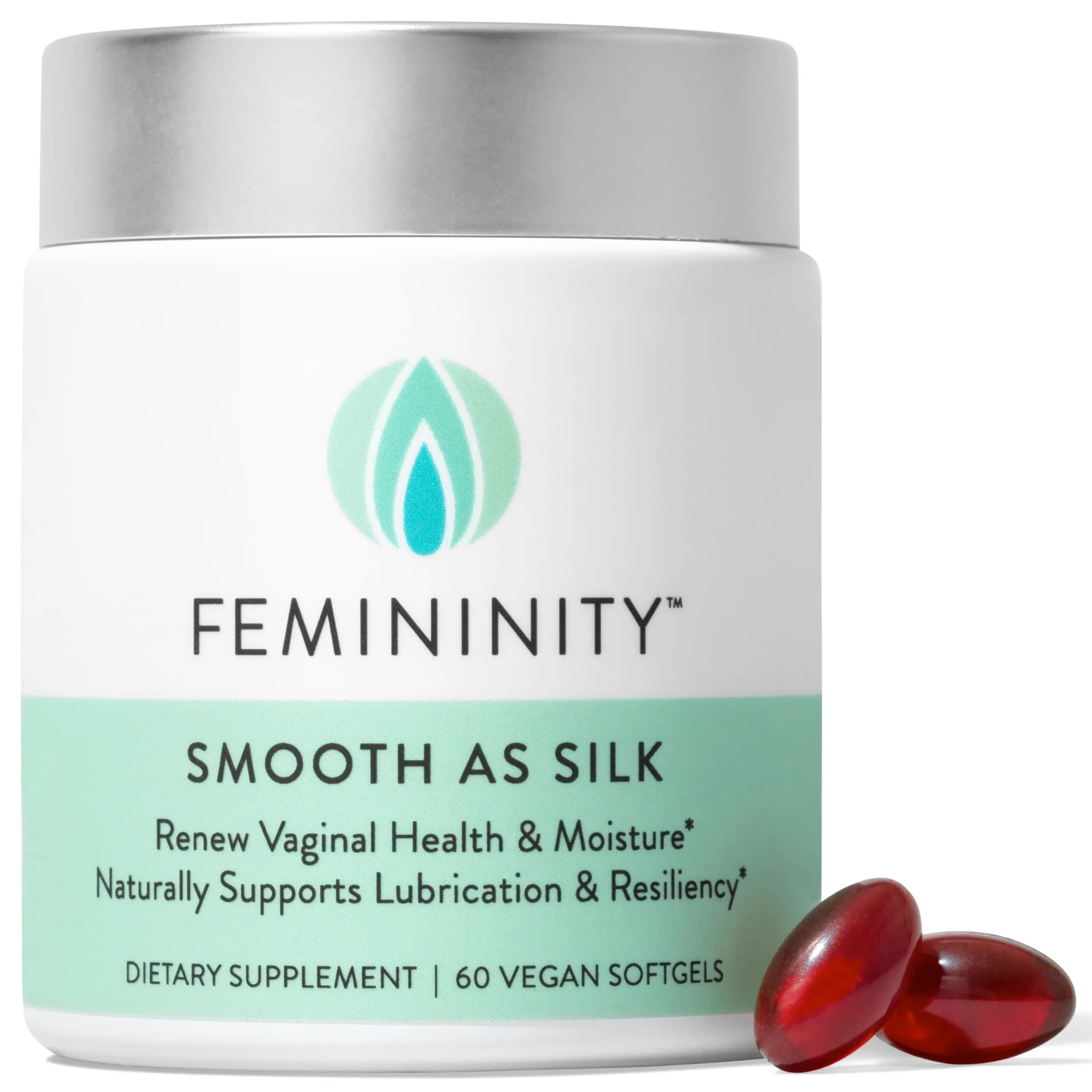 Femininity Softgels for Vaginal Dryness 60 Count | Omega 7 & Organic Sea Buckthorn — Starter Kit (60 Softgels & Refillable Glass Jar)