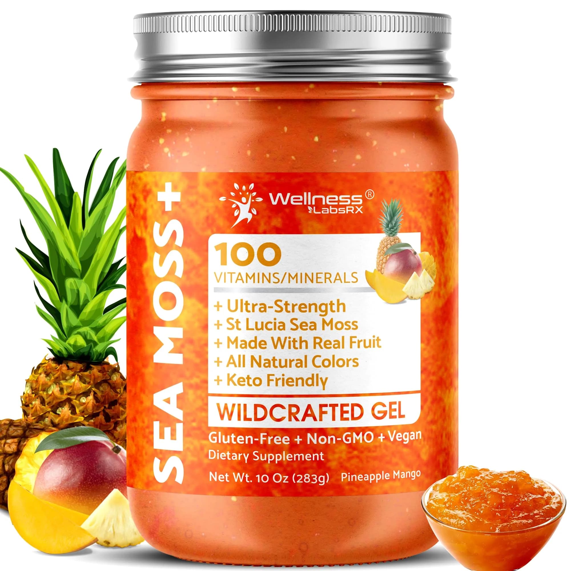 WELLNESS LABSRX Irish Sea Moss Gel Superfood Pineapple Mango 10 oz (296 ml) | Nutrient-Rich Superfood for Wellness — Pineapple Mango
