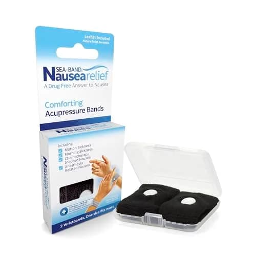 Sea-Band Anti-Nausea Acupressure Wristbands, 1 Pair, Black | Clinically Proven Drug-Free Nausea Relief thumbnail 1