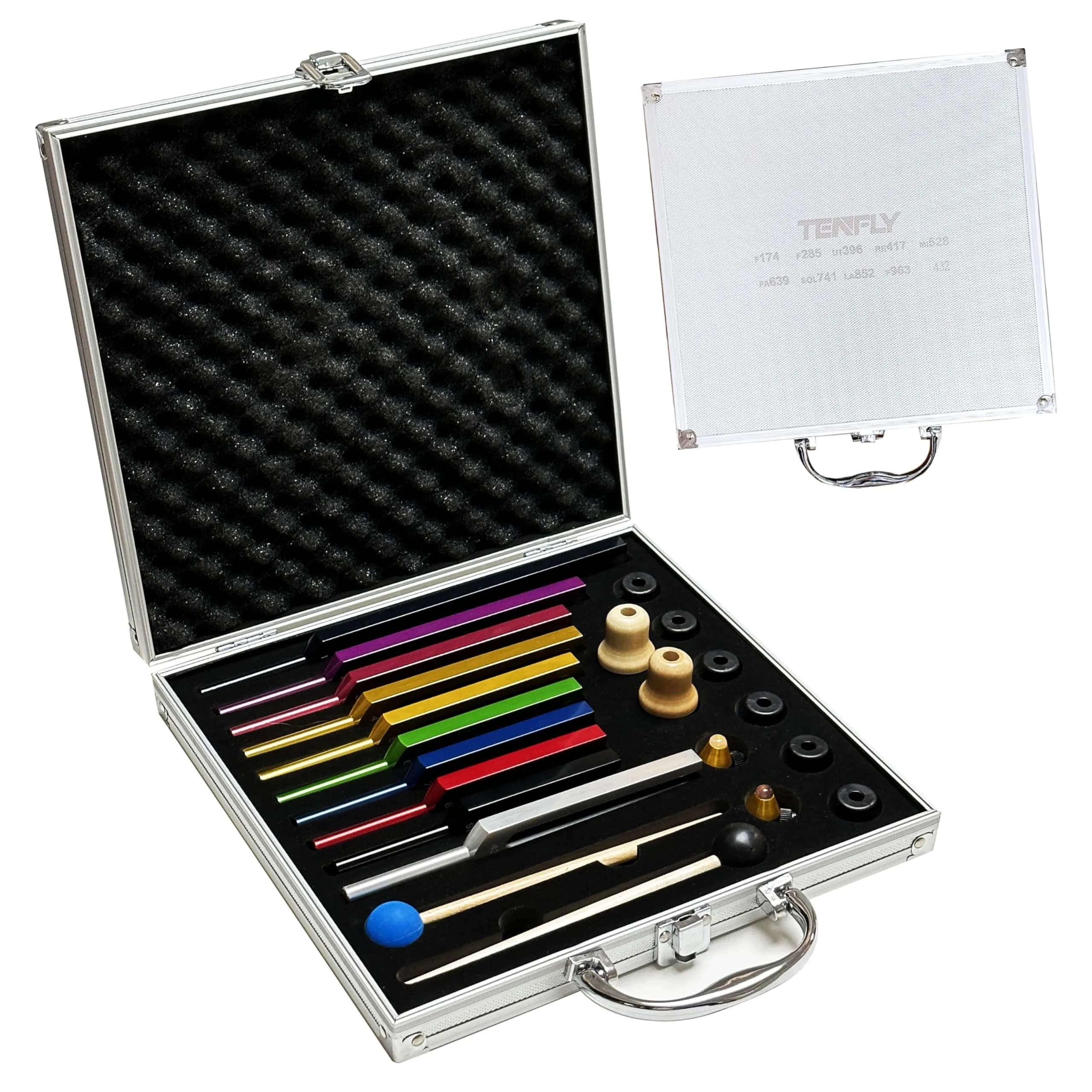 TENFLY Solfeggio Tuning Fork Set 10-Piece Aluminum Alloy with Gift Box | Accurate Frequencies for Sound Therapy - main product image