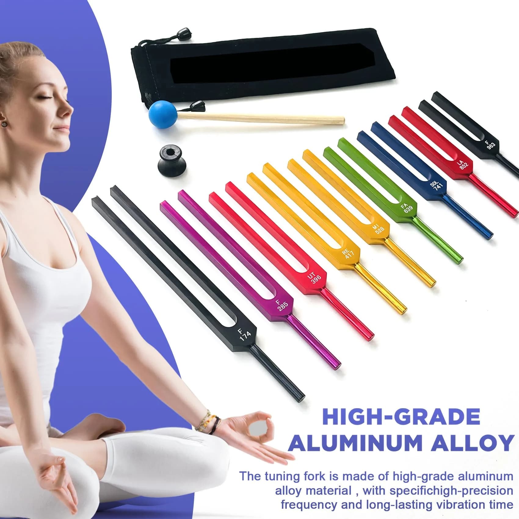 TENFLY Solfeggio Tuning Fork Set 10-Piece Aluminum Alloy with Gift Box | Accurate Frequencies for Sound Therapy - view 5