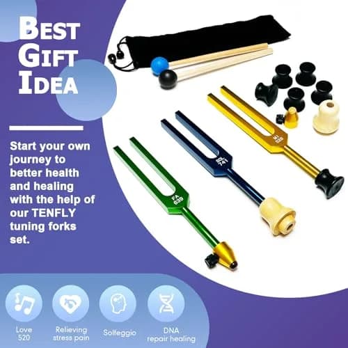 TENFLY Solfeggio Tuning Fork Set 10-Piece Aluminum Alloy with Gift Box | Accurate Frequencies for Sound Therapy thumbnail 6