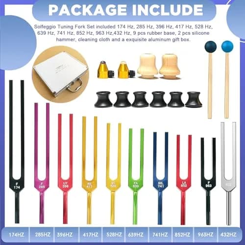 TENFLY Solfeggio Tuning Fork Set 10-Piece Aluminum Alloy with Gift Box | Accurate Frequencies for Sound Therapy thumbnail 2