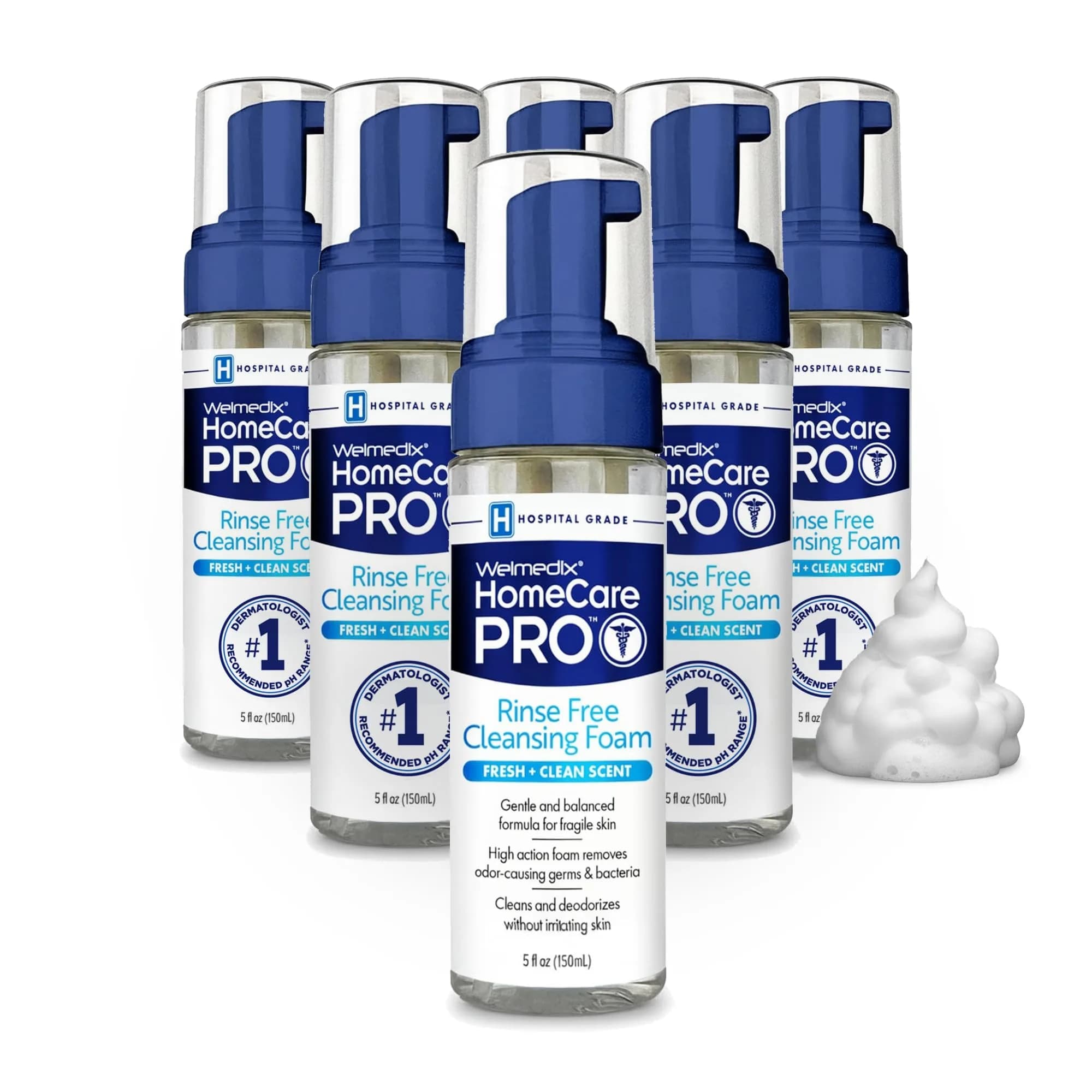 Welmedix No Rinse Cleansing Foam - 30ml (1 Fl Oz) Bottles, Pack of 6 | Hospital Grade Waterless Body Wash for Sensitive Skin — 5 Fl Oz